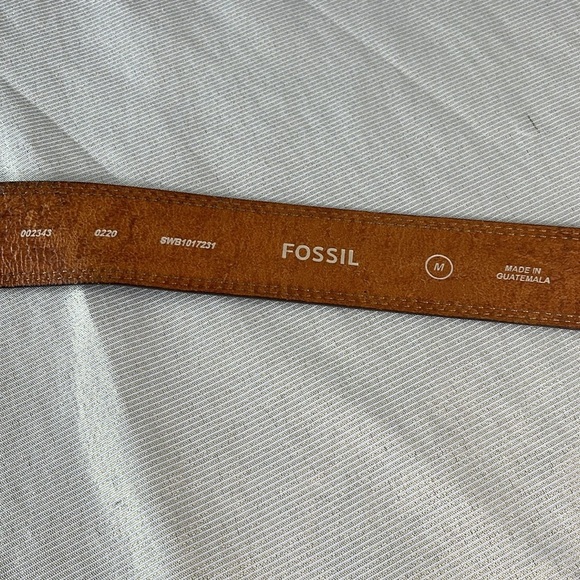 Fossil Mens Cognac Brown Genuine Leather Belt Brass Buckle M - Picture 5 of 11